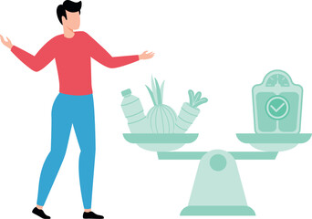 Boy balancing a food scale.