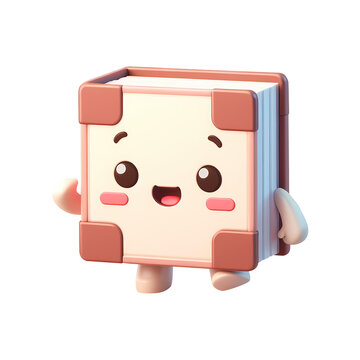 3d cute book cartoon character.  3d render isolated transparent.	
