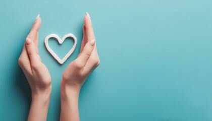 Obraz premium heart in hand with blue sky background 