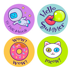 set of cartoon vector stickers and prints.