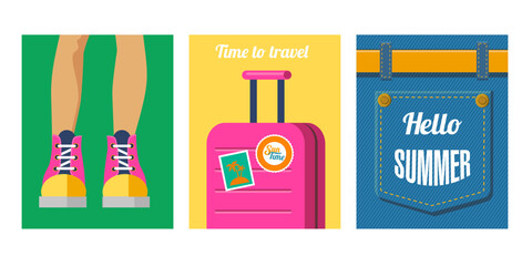 set of  travel  color vector posters
