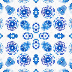 Fototapeta na wymiar Indigo blue tie-dye handmade textile seamless pattern. Asian style abstract blotched dyed effect print.