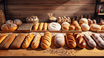 artisan bread assortment on bakery - 774864306