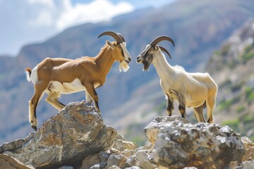 Two Goats Running Across a Rocky Field