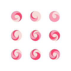 Circle design element with fibonacci spiral. Swirl element. Set of 9 geometric shape. Modern linear design element for pattern, logo, emblem and ornament.