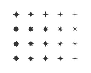 Set of 20 geometric shape - stars, rhombus. Modern linear design sign - stars, rhombus.