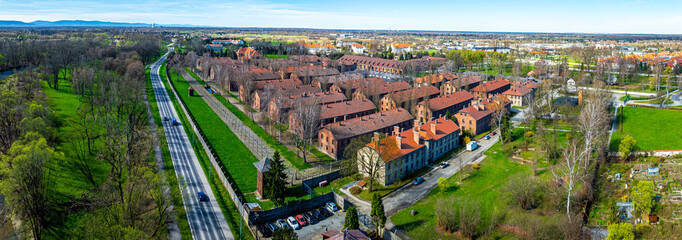 View of Auschwitz concentration camp in Oswiecim, a complex of concentration and extermination camps operated by Nazi Germany in occupied Poland