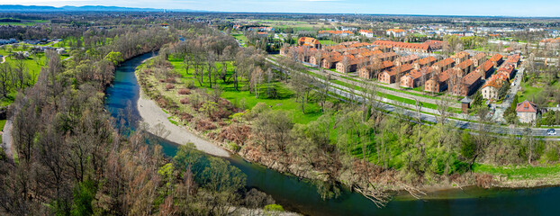 View of Auschwitz concentration camp in Oswiecim, a complex of concentration and extermination camps operated by Nazi Germany in occupied Poland