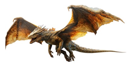 Fototapeta premium Powerful dragon flying in sky isolated on white background.