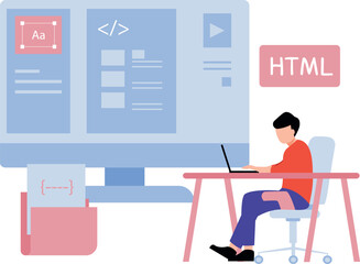 Guy is working on HTML codings.
