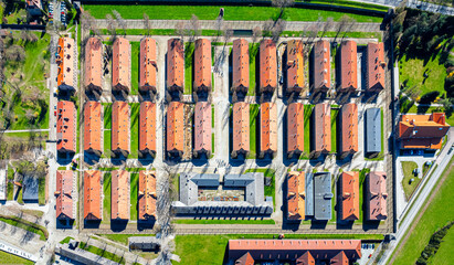 View of Auschwitz concentration camp in Oswiecim, a complex of concentration and extermination camps operated by Nazi Germany in occupied Poland