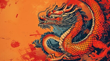 Poster design with copy space of vector illustration of Chinese zodiac dragon as the mythical animal in Eastern Asia culture.
