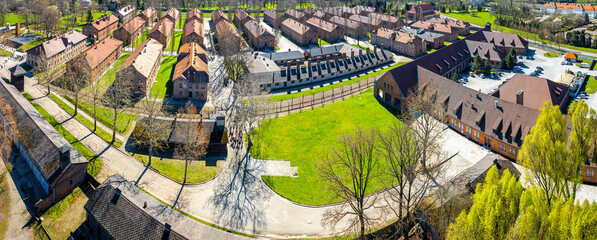 View of Auschwitz concentration camp in Oswiecim, a complex of concentration and extermination camps operated by Nazi Germany in occupied Poland