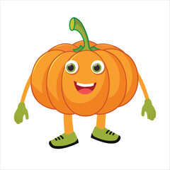 Pumpkin character. funny cartoon smiling pumpkin character. Semi-realistic pumpkin character. Happy vegetable vector illustration. Cartoon pumpkin vector for children's books.