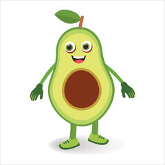 Avocado character. funny cartoon smiling avocado character. Semi-realistic avocado character. Happy vegetable vector illustration. Cartoon avocado vector for children's books.