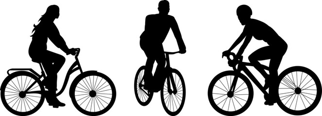 people riding bicycles silhouette on white background vector