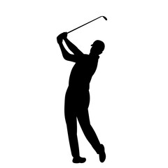 man playing golf silhouette on white background vector