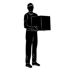 man with a box in his hands silhouette on a white background vector