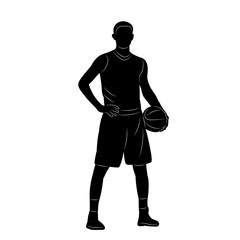 man with basketball ball silhouette on white background vector