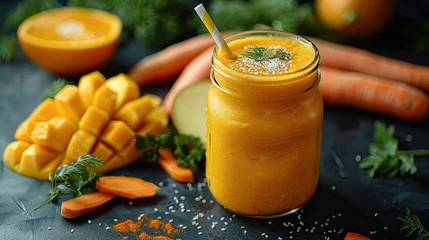 Deurstickers carrot and mango juice © Clemency