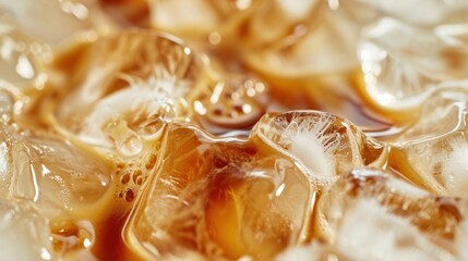 Abstract background of macro close-up view of iced coffee.