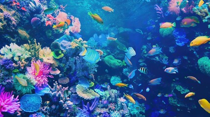 Naklejka na ściany i meble Vibrant Sealife, Reef Fish Swimming Amongst Coral Polyps