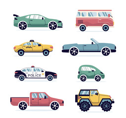 A set of modern cars.  Urban types of cars in a flat style. for the web, print, banner.  png, art  illustration.