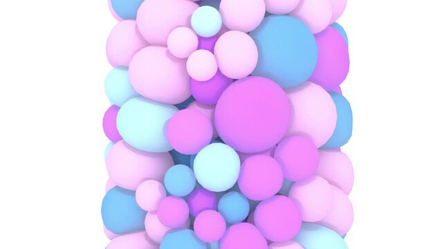 Colorful pastel pink and blue spheres arranged in a vertical column on a white back 4k