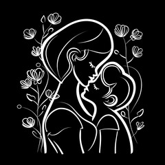 simple style cute design for mothers day, white line vector on black background