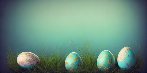 An Easter-themed illustration featuring a light blue vintage background - 774869944
