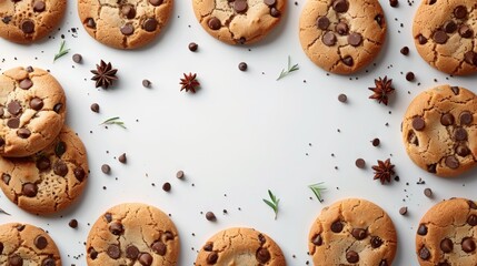 Frame of delicious cookies on white background, flat lay. Place for text.