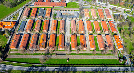 View of Auschwitz concentration camp in Oswiecim, a complex of concentration and extermination camps operated by Nazi Germany in occupied Poland