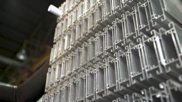 Steel bars arranged in an industrial factory