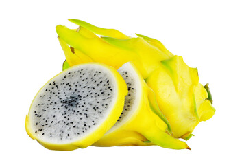 Half of yellow dragon fruit isolated on white background.