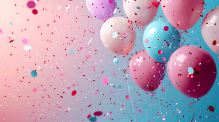 Happy birhtday greeting banner design flying balloons festive celebration background card poster
Birthday celebration and party background with pink flying balloons for poster, Generative Ai