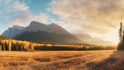 beautiful panoramic image of an autumn landscape in the style of the canadian rockies ai generative - obrazy, fototapety, plakaty