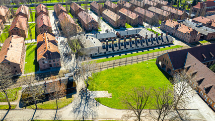 View of Auschwitz concentration camp in Oswiecim, a complex of concentration and extermination camps operated by Nazi Germany in occupied Poland