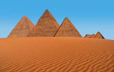 Giza Pyramid Complex at sunset sky - Cairo, Egypt