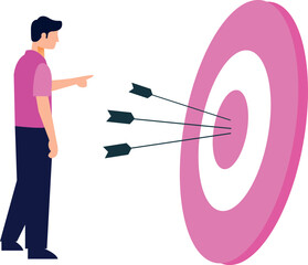A boy is counting arrows on a dartboard.