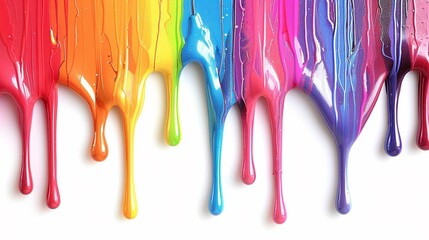 Naklejka premium Dripping spectrum, vibrant paint isolated on white background