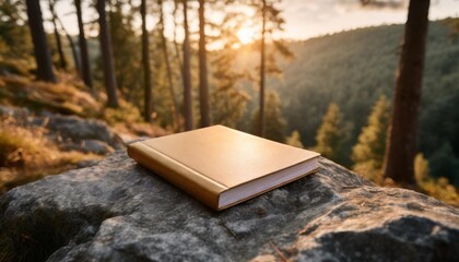 a diary book on a rock in the forest