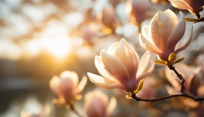 magnolia flowers in full bloom as panorama background ai generated