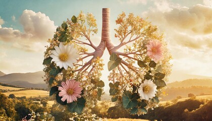 a generative ai illustration depicting human lungs crafted from plants and flowers symbolizing the interconnectedness of nature and the respiratory system