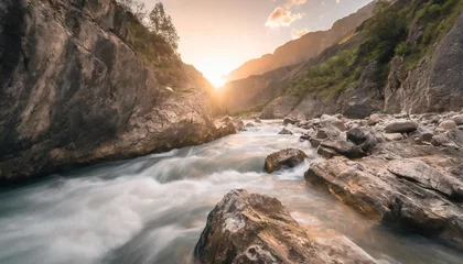 Foto op Canvas fast flowing river cutting through a rocky gorge emphasizing the dynamic forces of nature generative ai © Claudio