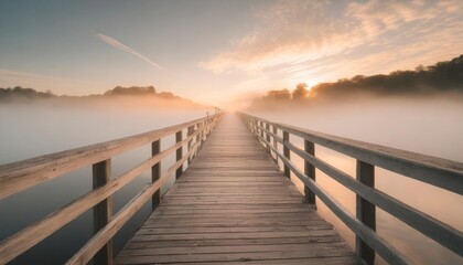 Fototapeta na wymiar misty wooden bridge