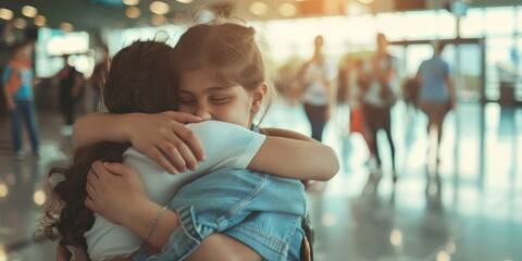 family saying their emotional goodbyes at the departure gate