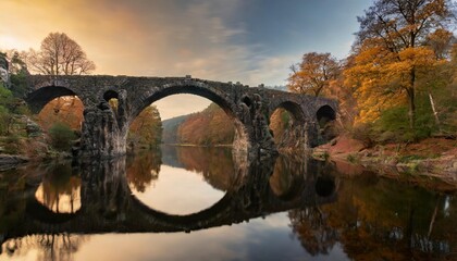 arch bridge in kromlau saxony germany colorful autumn in germany rakotz bridge in kromlau - obrazy, fototapety, plakaty