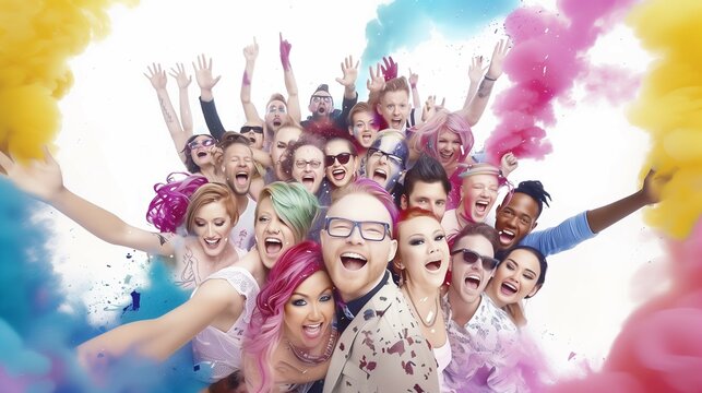 Friday feeling capturing the happy feeling of a group of people screaming of joy.