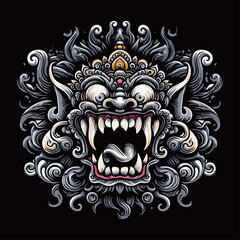 Balinese barong mask texture vector logo illustration. Black, white and colorfull design	
