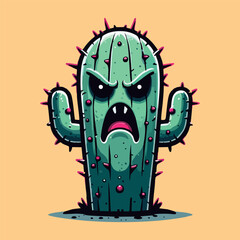 Illustration of a spooky cactus plant. Vector image of a spooky cactus on a yellow background

